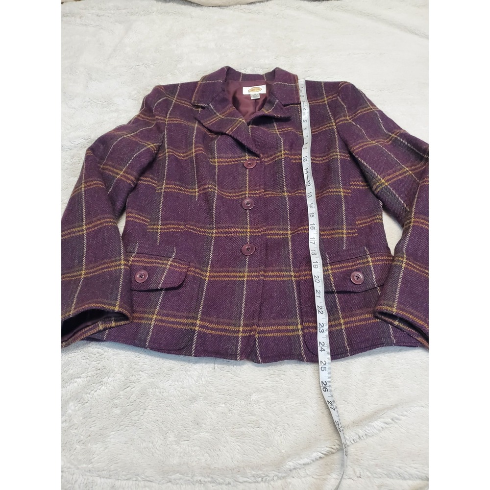 Talbots Purple Wine Plaid Wool Blazer Women 12 Academia Twee Office Classic - Picture 7 of 11